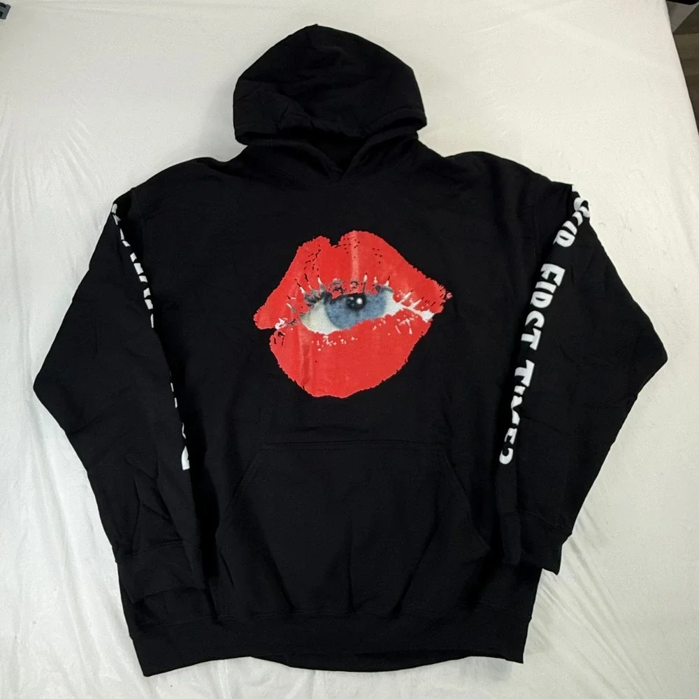 The Kid LAROI Tour 2022 Hoodie Black Eye Lips Graphic Pullover Mens XL